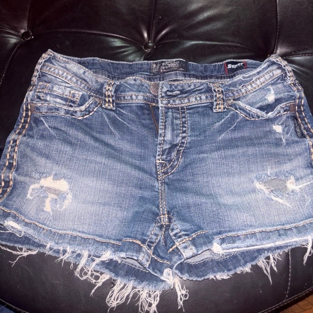 Silver Jeans Blue Distressed Denim Aiko Jean Shorts 31